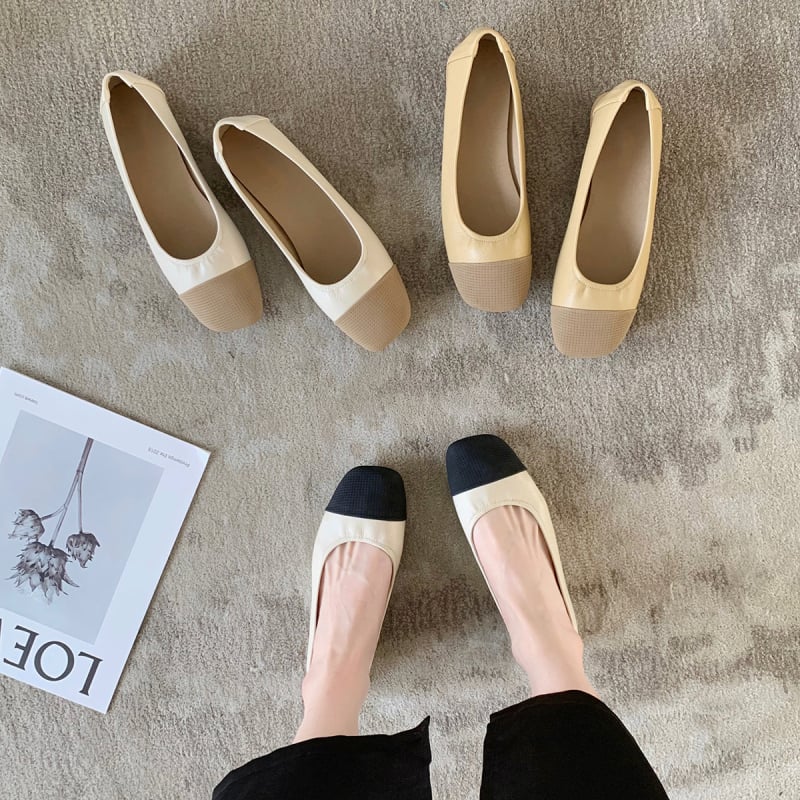 Loafers fără șiret pentru femei, vârf pătrat, talpă plată mică (1–3 cm), partea superioară din Super Fiber, branț din Microfiber Leather, talpă din cauciuc