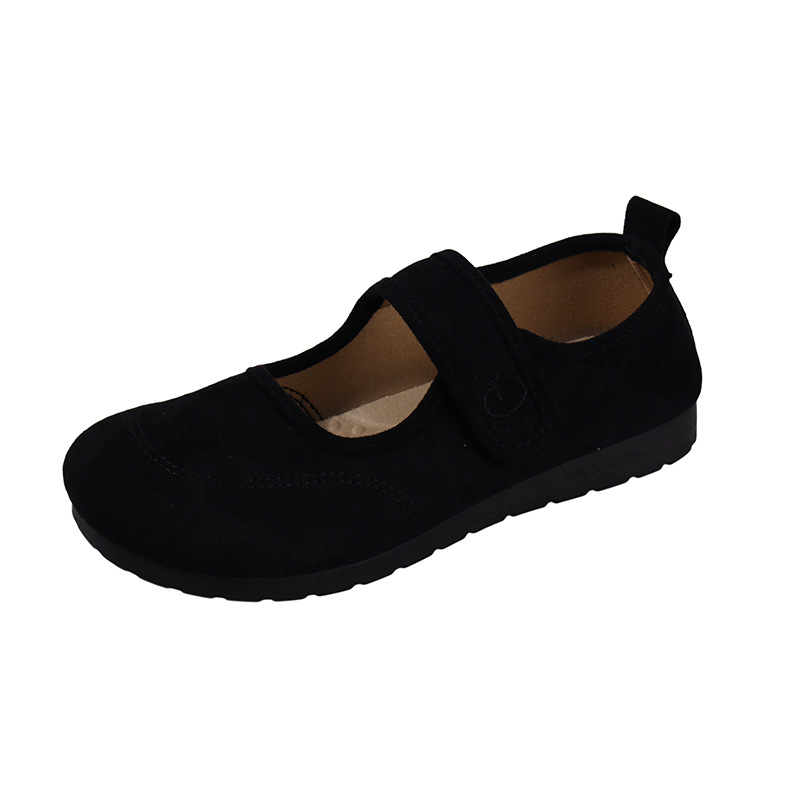 Mary Jane cipő, kerek orrú, mongol velúr felsőrész, alacsony sarok 1–3 cm, Slip-On