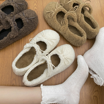 Pantofi casual fără șireturi pentru femei, cu căptușeală pluș, vârf rotund, PU partea superioară, toc mic