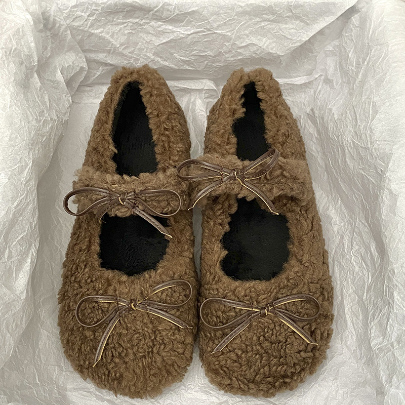 Pantofi casual fără șireturi pentru femei, cu căptușeală pluș, vârf rotund, PU partea superioară, toc mic