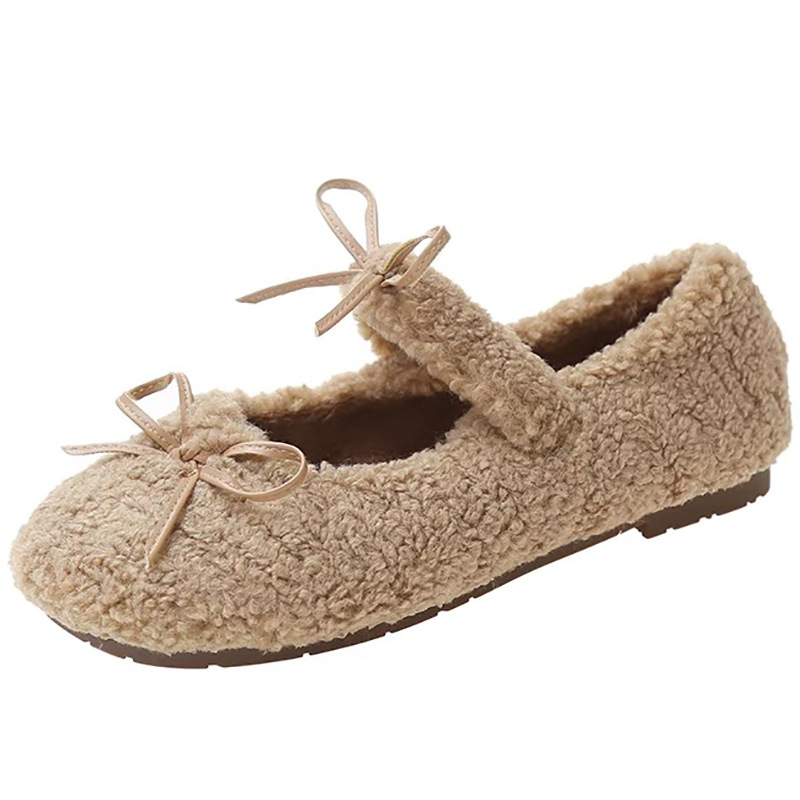 Pantofi casual fără șireturi pentru femei, cu căptușeală pluș, vârf rotund, PU partea superioară, toc mic