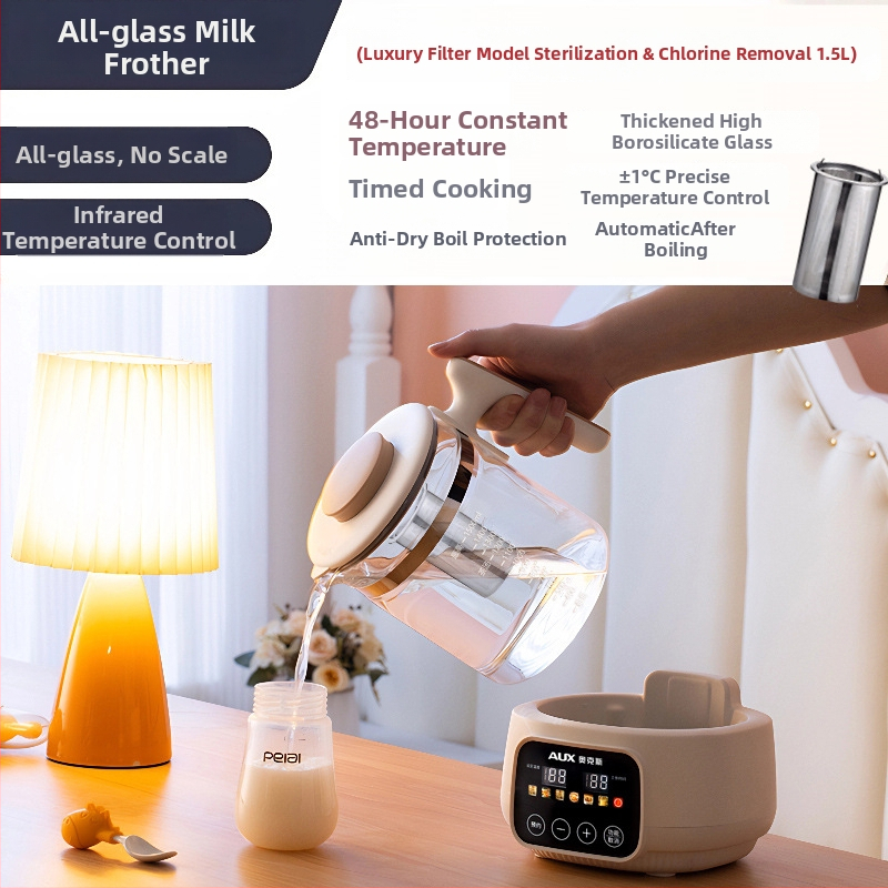 Sklenená zdravotná kanvička s regulátorom dojčenského mlieka a ohrievačom mlieka, domáci elektrický kanvový ohrev, 1–1,5 L, 220V, 500–1000W, dotykové ovládanie