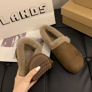 Zimné dámske loafers s velúrovým zvrškom, vložka z umelej krátkej plyše, Slip-On, nízky horný diel, gumová podrážka