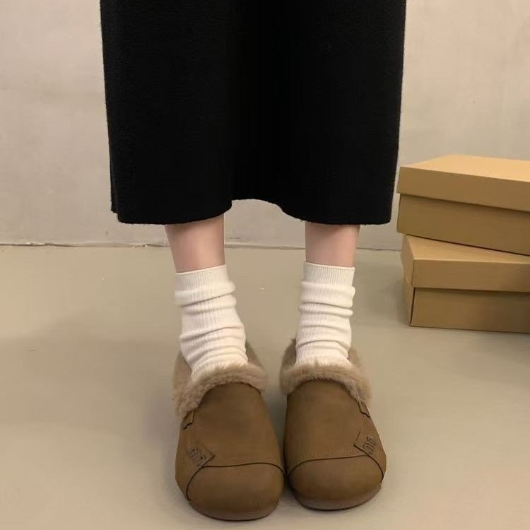 Zimné dámske loafers s velúrovým zvrškom, vložka z umelej krátkej plyše, Slip-On, nízky horný diel, gumová podrážka