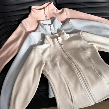 Dvojstranný velúr s stojacim golierom a zipsom, stredná dĺžka, hrubý fleece, dámsky