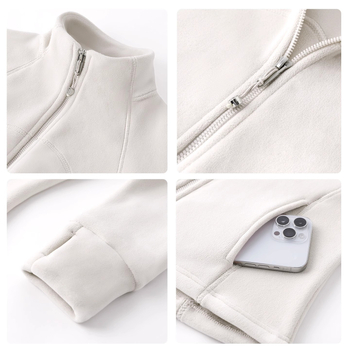 Dvojstranný velúr s stojacim golierom a zipsom, stredná dĺžka, hrubý fleece, dámsky