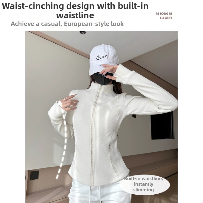 Dvojstranný velúr s stojacim golierom a zipsom, stredná dĺžka, hrubý fleece, dámsky