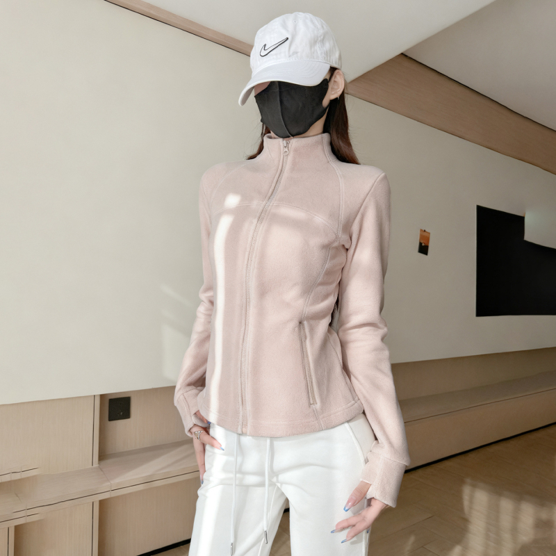 Dvojstranný velúr s stojacim golierom a zipsom, stredná dĺžka, hrubý fleece, dámsky