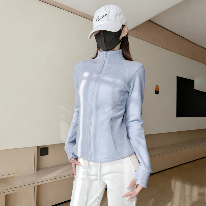 Dvojstranný velúr s stojacim golierom a zipsom, stredná dĺžka, hrubý fleece, dámsky