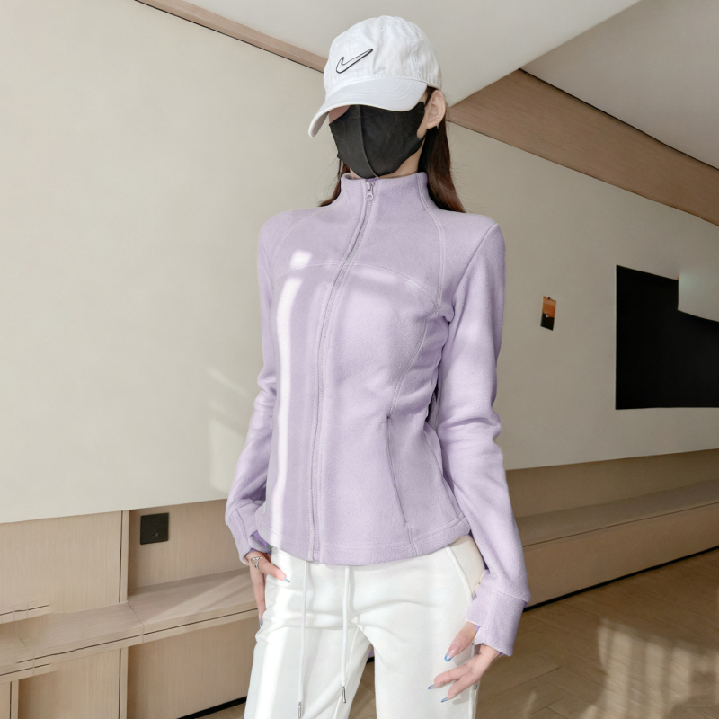 Dvojstranný velúr s stojacim golierom a zipsom, stredná dĺžka, hrubý fleece, dámsky