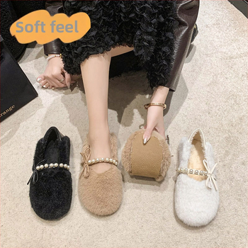 Dámske zimné slip-on topánky s umelou kožušinkou, nízky podpätok 1–3 cm, guľatý špička, každodenné; vrchnok: umelá kožušina; výstelka: umelá krátka kožušina; podrážka: guma