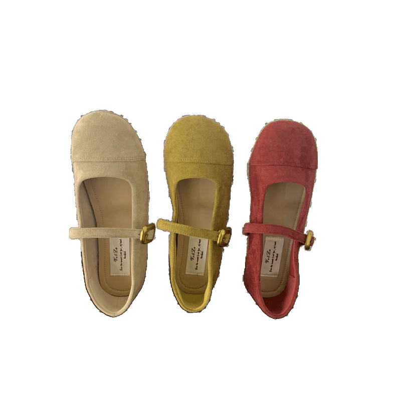 Dámske Mary Jane balerínky s kruhovým špičkou, vrchník z velúru, zapínanie s prackou, nízky podpätok, podrážka z gumy