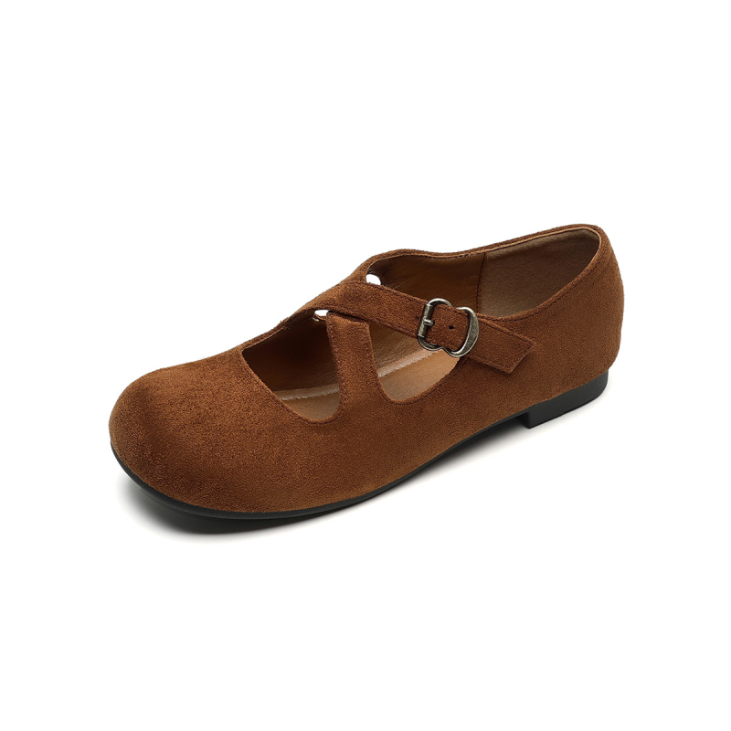 Dámske Mary Jane topánky, okrúhla špička, semišový vršok, prekrížené remienky s elastickým zapínaním, nízky podpätok