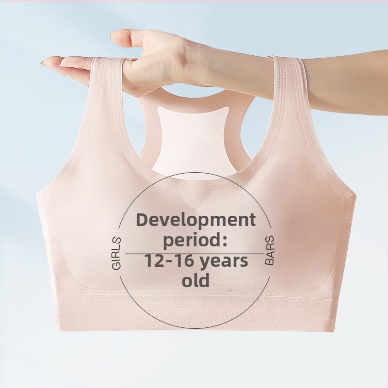 Dievčenská športová podprsenka pre vývoj: 3/4 košík, tenký tvarovaný košík, bavlnená výstelka, hlavný materiál Nylon, Ice Silk, pevné dvojité ramienka