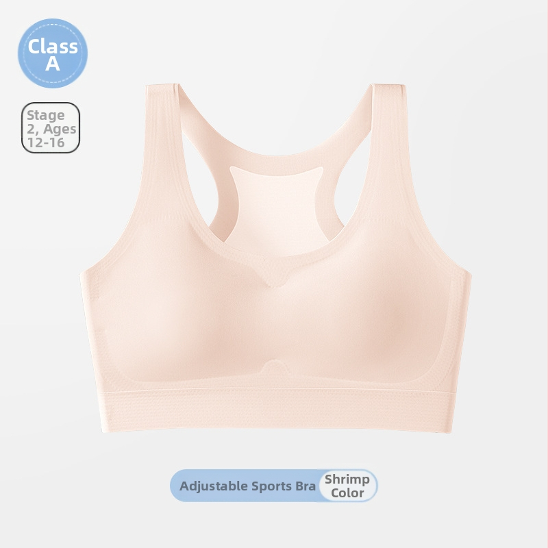 Dievčenská športová podprsenka pre vývoj: 3/4 košík, tenký tvarovaný košík, bavlnená výstelka, hlavný materiál Nylon, Ice Silk, pevné dvojité ramienka