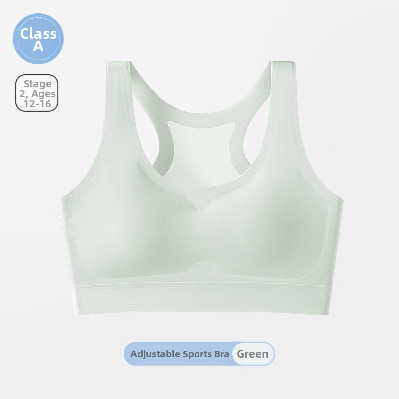 Dievčenská športová podprsenka pre vývoj: 3/4 košík, tenký tvarovaný košík, bavlnená výstelka, hlavný materiál Nylon, Ice Silk, pevné dvojité ramienka