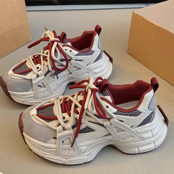 Ženske patike Dad shoes, gornji dio od dvostruke kože i tkanine, gumena potplat, ravna peta, casual tenisice