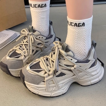 Ženske patike Dad shoes, gornji dio od dvostruke kože i tkanine, gumena potplat, ravna peta, casual tenisice