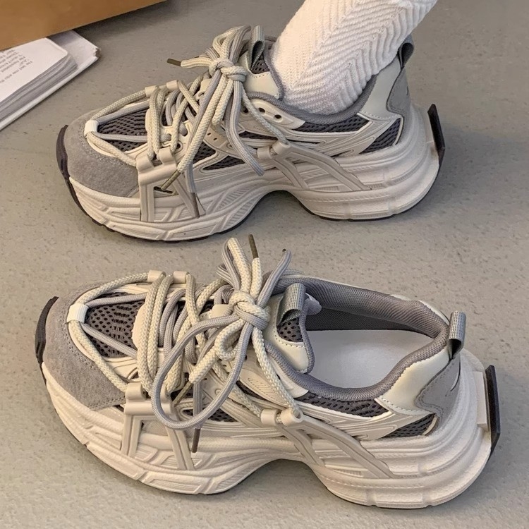 Ženske patike Dad shoes, gornji dio od dvostruke kože i tkanine, gumena potplat, ravna peta, casual tenisice