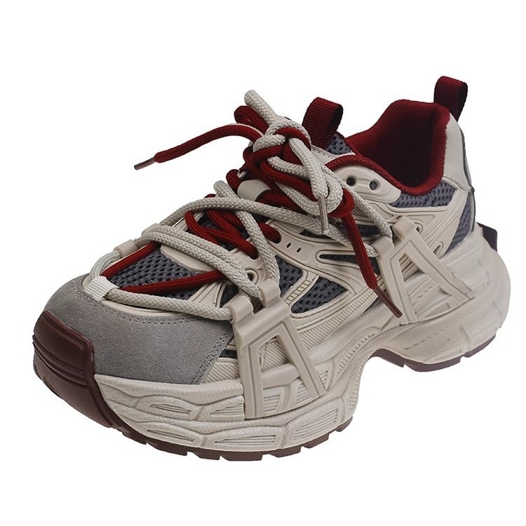 Ženske patike Dad shoes, gornji dio od dvostruke kože i tkanine, gumena potplat, ravna peta, casual tenisice