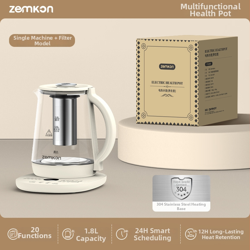 Zemkon viacfunkčný čajník s konštantnou teplotou, sklenené telo, 1,8 L, 800 W