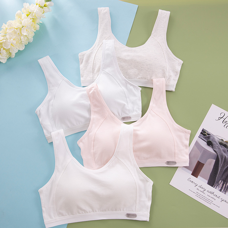 Dívčí športová podprsenka v štýle vesty, priedušné bavlnené džakardové tkanivo, plný košík, bez kovovej výstuže, pevné dvojité ramienka