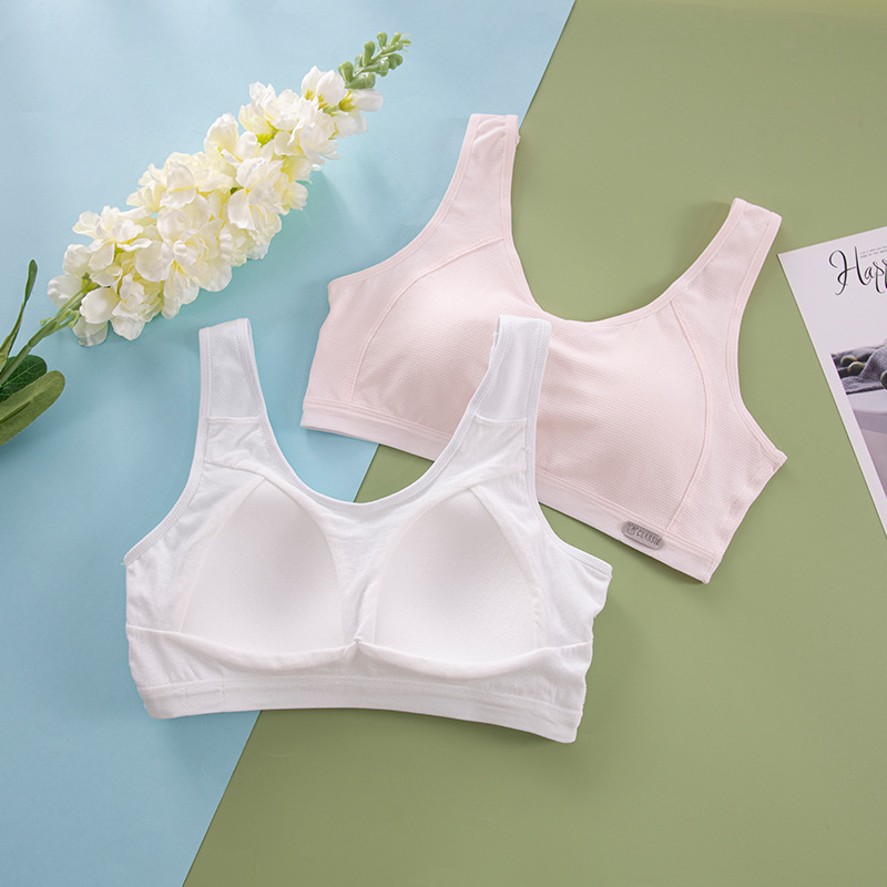 Dívčí športová podprsenka v štýle vesty, priedušné bavlnené džakardové tkanivo, plný košík, bez kovovej výstuže, pevné dvojité ramienka
