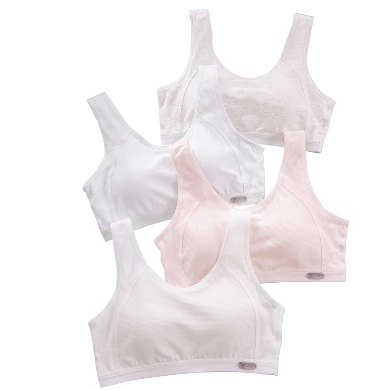Dívčí športová podprsenka v štýle vesty, priedušné bavlnené džakardové tkanivo, plný košík, bez kovovej výstuže, pevné dvojité ramienka