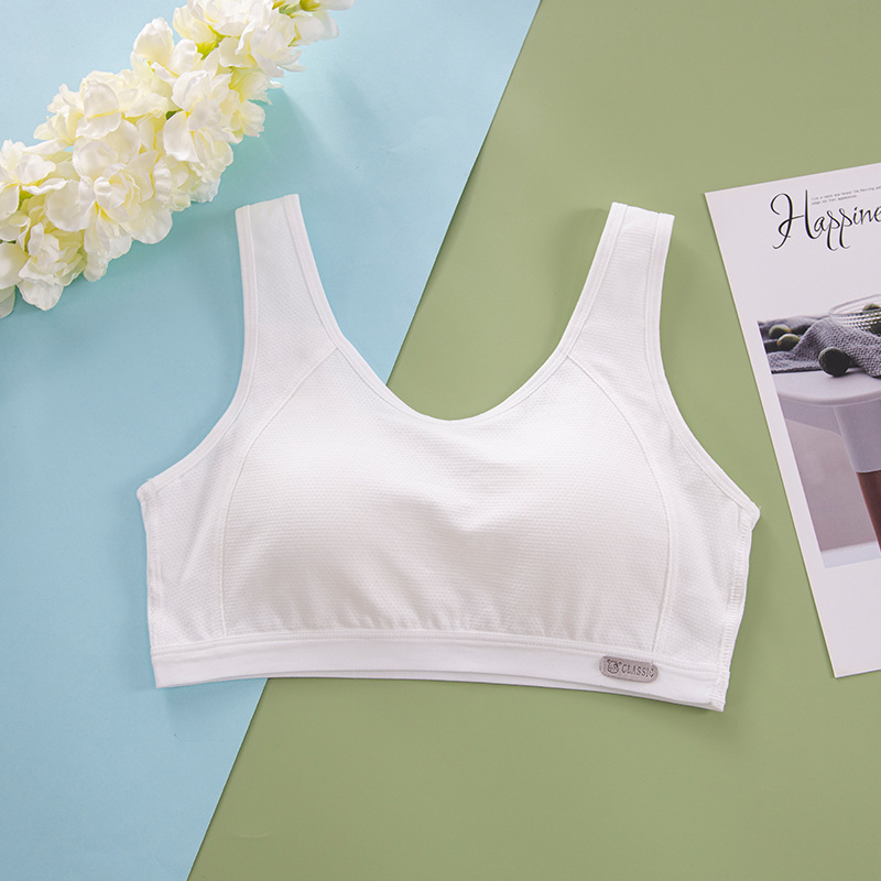 Dívčí športová podprsenka v štýle vesty, priedušné bavlnené džakardové tkanivo, plný košík, bez kovovej výstuže, pevné dvojité ramienka
