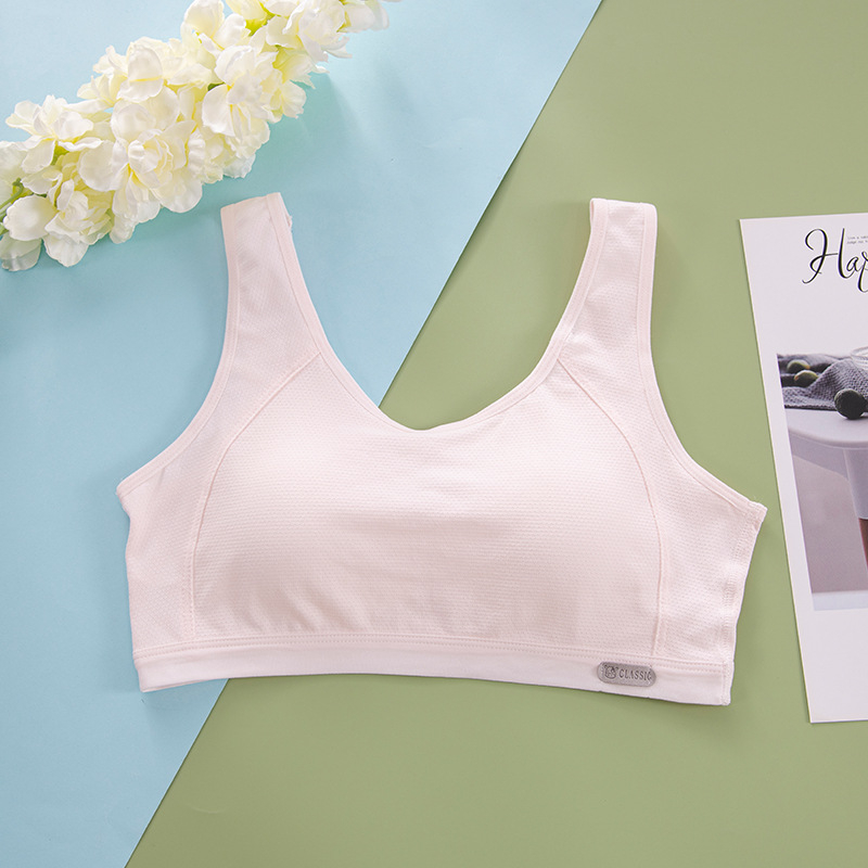 Dívčí športová podprsenka v štýle vesty, priedušné bavlnené džakardové tkanivo, plný košík, bez kovovej výstuže, pevné dvojité ramienka