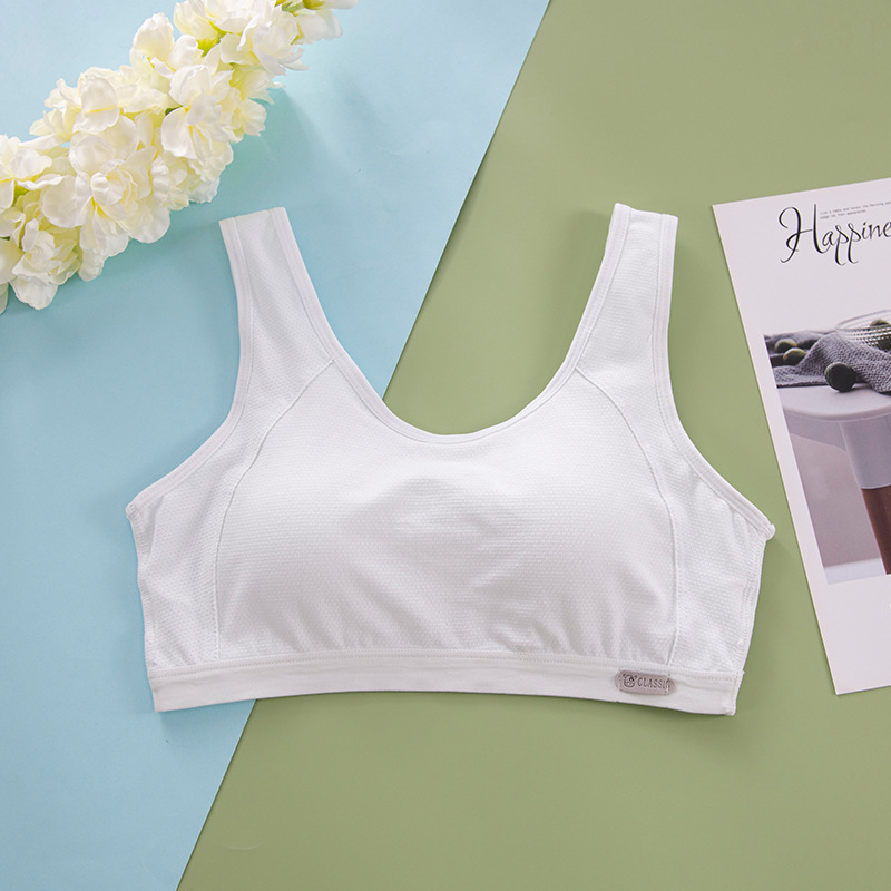 Dívčí športová podprsenka v štýle vesty, priedušné bavlnené džakardové tkanivo, plný košík, bez kovovej výstuže, pevné dvojité ramienka