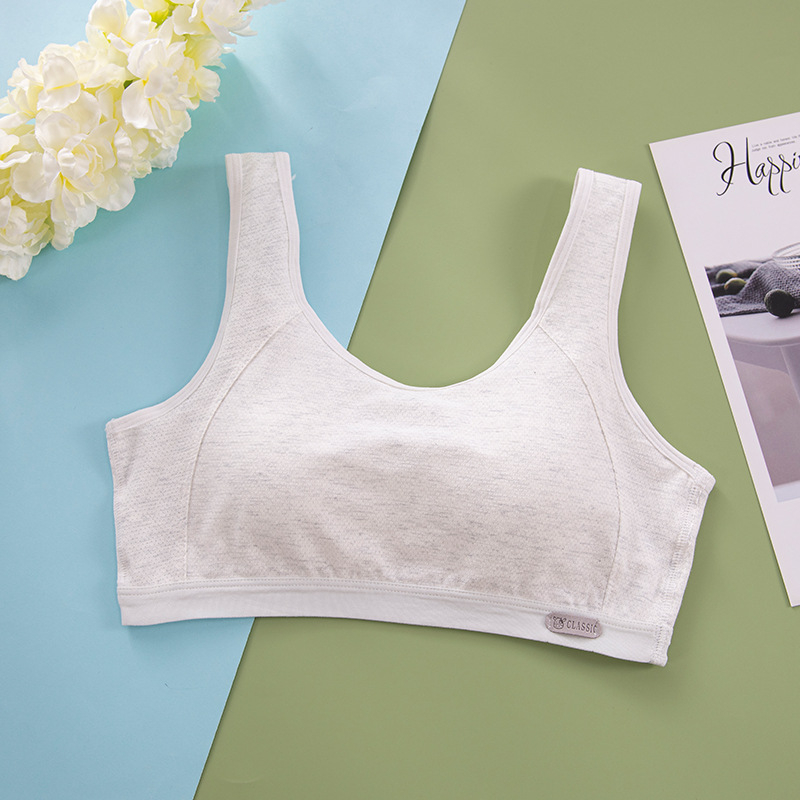 Dívčí športová podprsenka v štýle vesty, priedušné bavlnené džakardové tkanivo, plný košík, bez kovovej výstuže, pevné dvojité ramienka