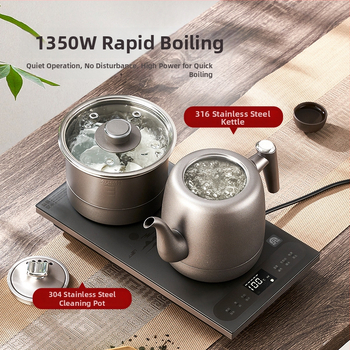 Elektrická platňa na čaj s integrovaným čajníkom, 2 indukčné horáky, objem pod 1 l, 1000–1500 W, nerezová oceľ + ABS