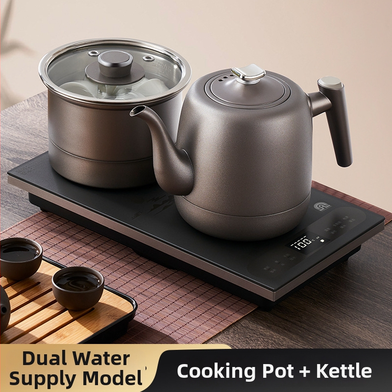 Elektrická platňa na čaj s integrovaným čajníkom, 2 indukčné horáky, objem pod 1 l, 1000–1500 W, nerezová oceľ + ABS
