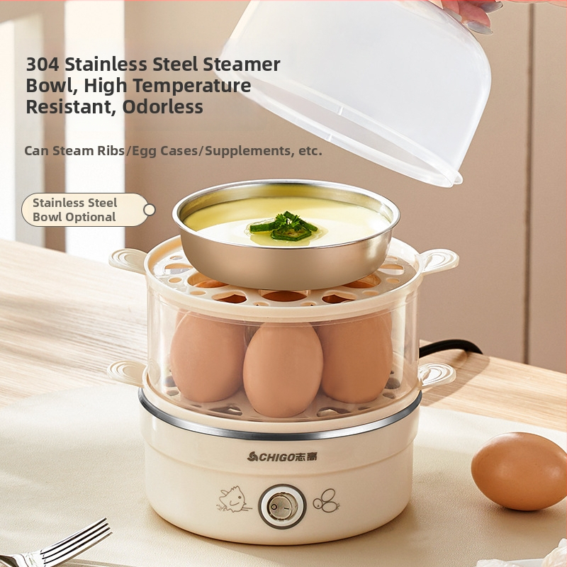 Chigo kiaušinių viryklė su dviejų lygių garintuvu, automatinis išjungimas, 350W, 220V – virtų kiaušinių, garintų makaronų ir kiaušinių kremas