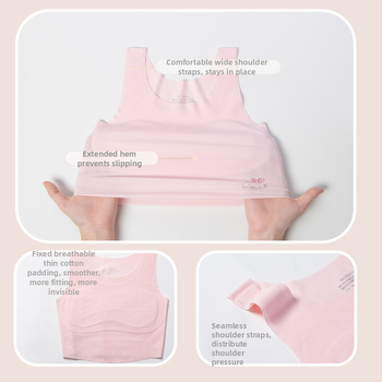 Dievčenská modalová bezšvová podprsenka pre dievčatá, s plnou veľkou košíčkou a hrubým formovaným košíkom, pevné dvojité ramienka, priedušná a odvádza vlhkosť