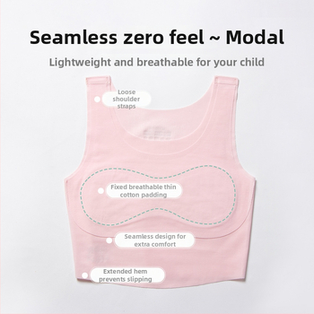 Dievčenská modalová bezšvová podprsenka pre dievčatá, s plnou veľkou košíčkou a hrubým formovaným košíkom, pevné dvojité ramienka, priedušná a odvádza vlhkosť
