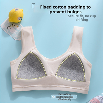 Detská bavlnená podprsenka pre dievčatá 12–15 rokov, s plnými miskami, tenko tvarovanými miskami, bez kovových výstuží, pevné dvojité ramienka, 95–100% bavlna