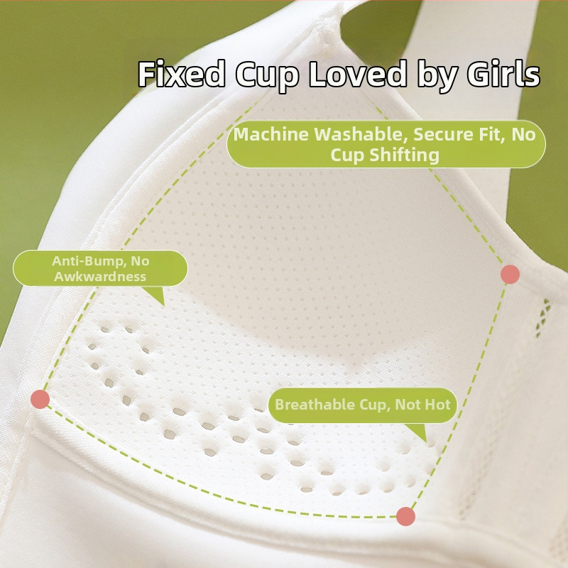  Sutien sport fără cusături pentru adolescente, al doilea stadiu de dezvoltare, stil maieu, cupă completă, material spandex, căptușeală din nailon 90–95%, bretele fixe duble, respirabil și absorbant de transpirație