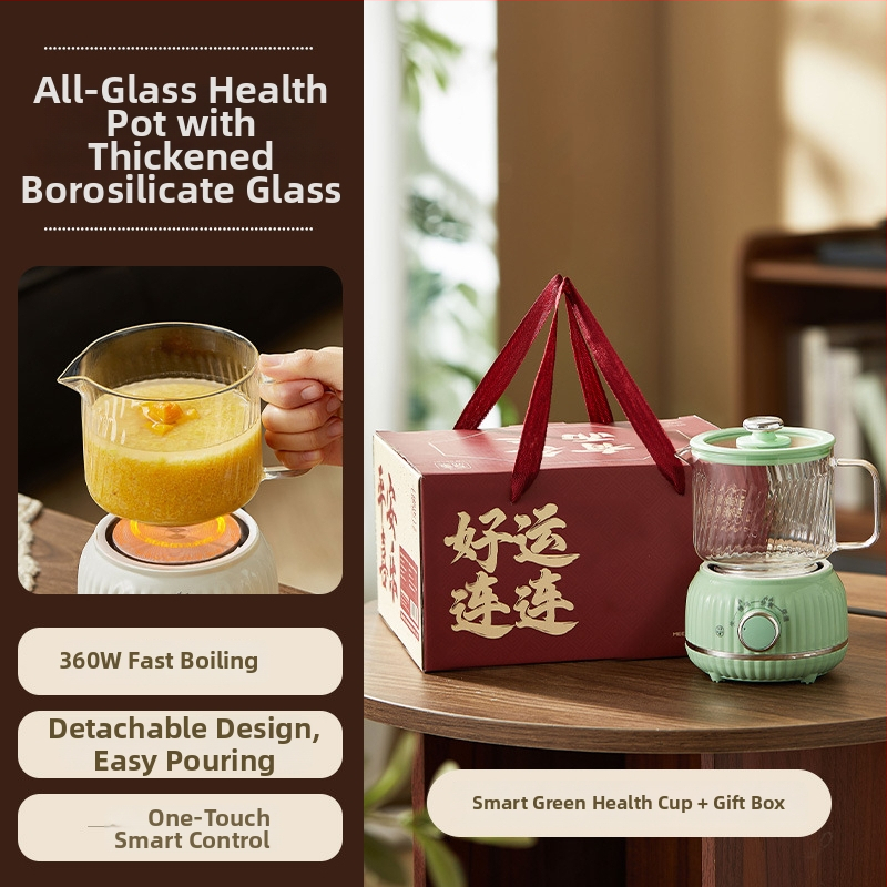 Mini čajník pre zdravie do kancelárie – 600 ml, 220 V, 360 W, telo z borosilikátového skla, elektronický termostat