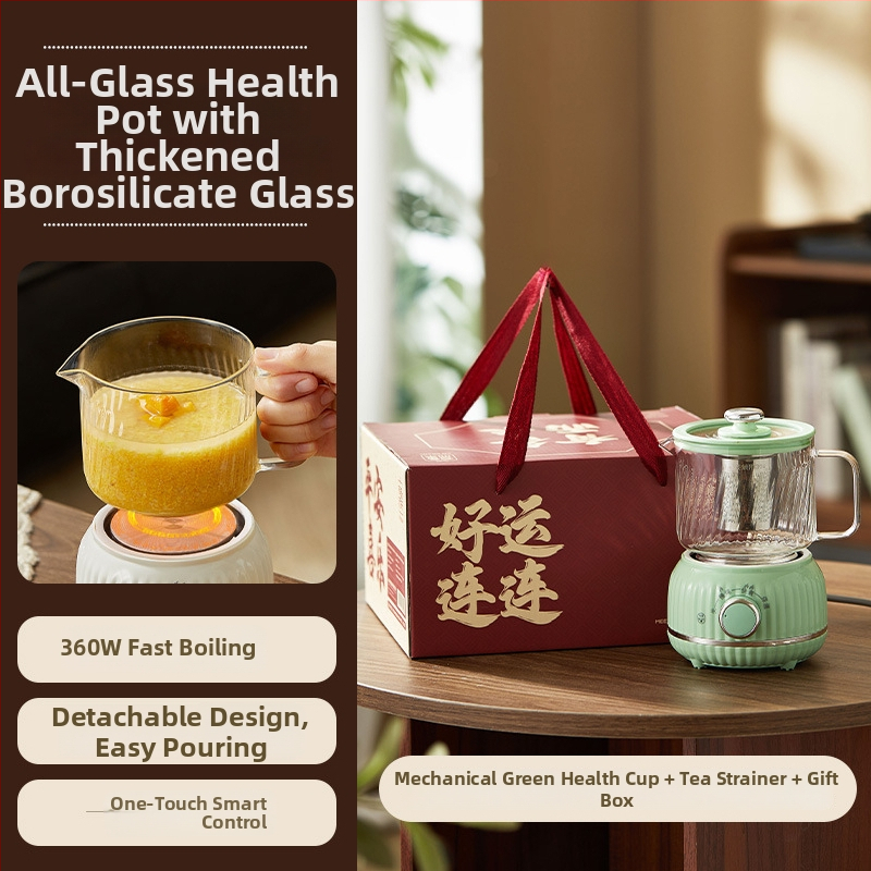 Mini čajník pre zdravie do kancelárie – 600 ml, 220 V, 360 W, telo z borosilikátového skla, elektronický termostat