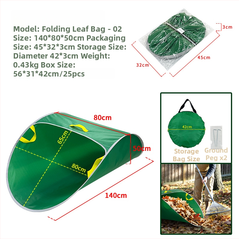 Skladaný záhradný vak na lístie – prenosný, rýchlo otvárateľný, Oxford tkanina, trojčlenný záhradný set, tlač loga k dispozícii, prispôsobiteľná tkanina a rozmery