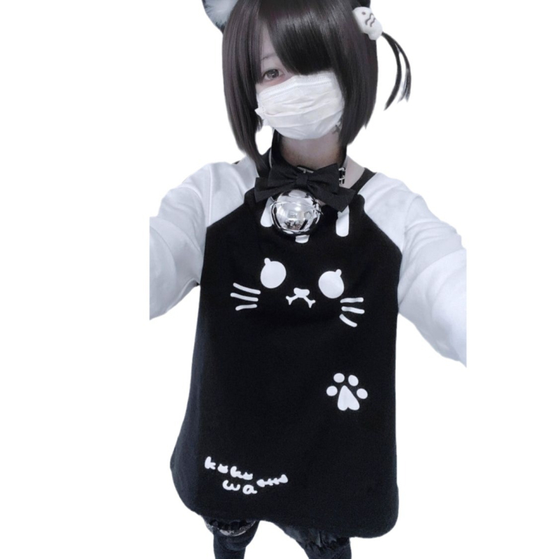 Tricou pentru femei cu imprimeu pisică și motiv anime, croială lejeră, mâneci lungi, guler rotund, lungime medie, material poliester-cotton-spandex