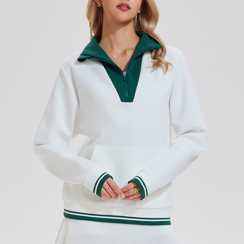 Dámske vintage tenisové mikiny s vysokým golierom a polozipsom; Materiál: Space Cotton; Zloženie materiálu: Bavlna; Podšívka: Space Cotton; Zloženie podšívky: Bavlna