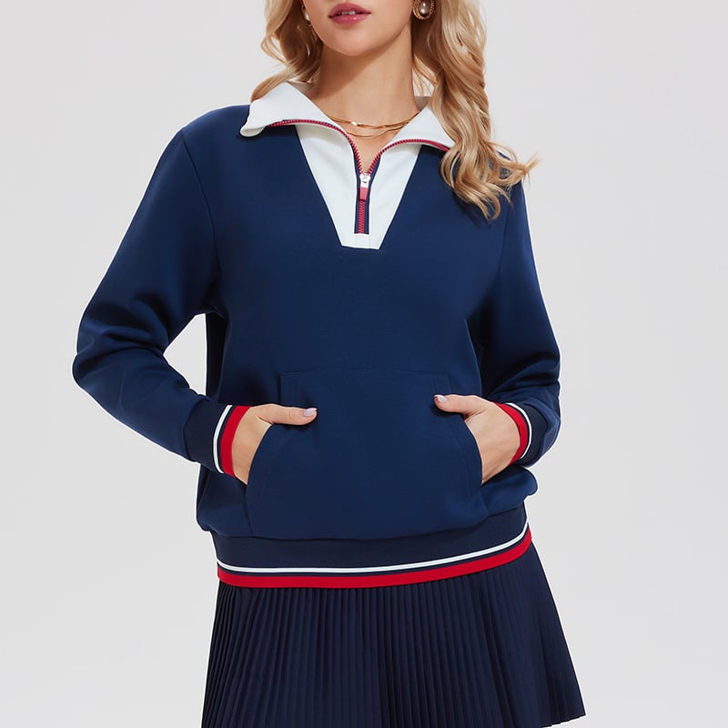 Dámske vintage tenisové mikiny s vysokým golierom a polozipsom; Materiál: Space Cotton; Zloženie materiálu: Bavlna; Podšívka: Space Cotton; Zloženie podšívky: Bavlna