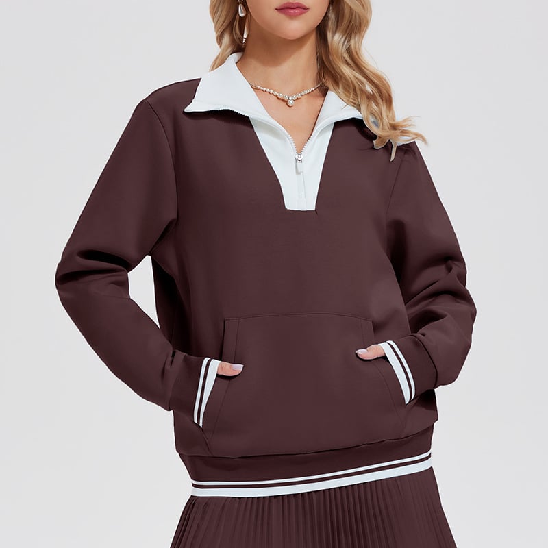 Dámske vintage tenisové mikiny s vysokým golierom a polozipsom; Materiál: Space Cotton; Zloženie materiálu: Bavlna; Podšívka: Space Cotton; Zloženie podšívky: Bavlna