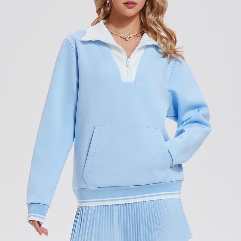 Dámske vintage tenisové mikiny s vysokým golierom a polozipsom; Materiál: Space Cotton; Zloženie materiálu: Bavlna; Podšívka: Space Cotton; Zloženie podšívky: Bavlna