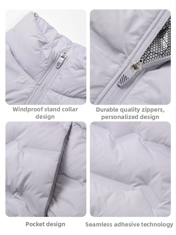 Unisex zimná ľahká vesta s stojacim golom, voľný strih, výplň kačacím perím 81–85%, vrecká na zips, polyesterová tkanina
