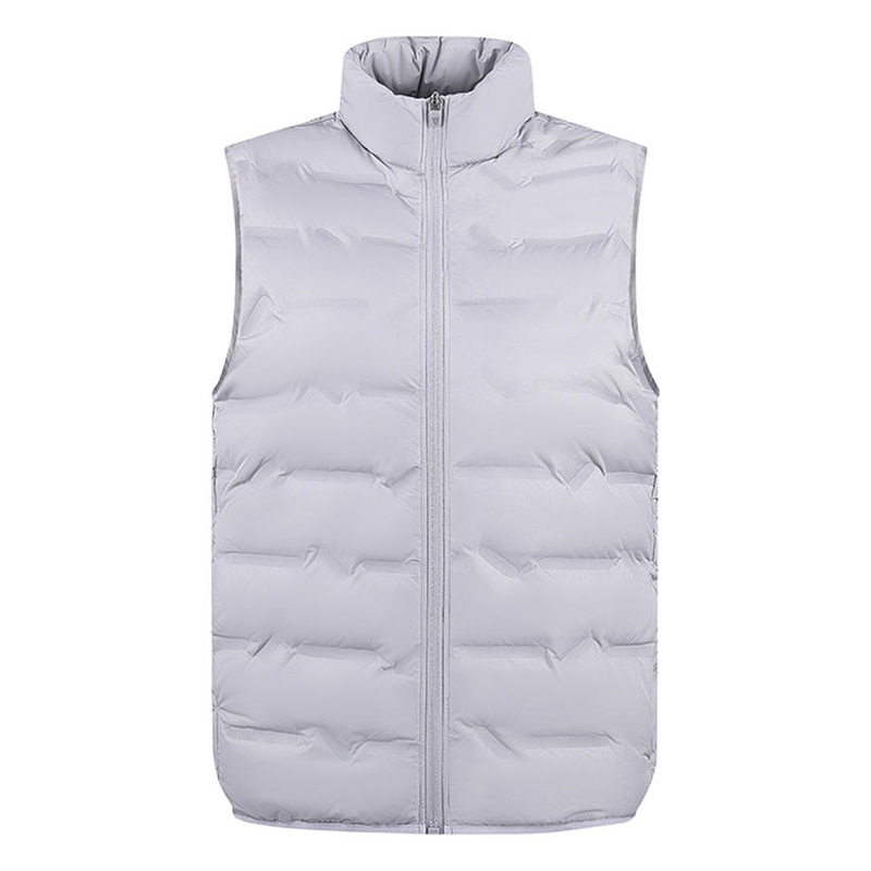 Unisex zimná ľahká vesta s stojacim golom, voľný strih, výplň kačacím perím 81–85%, vrecká na zips, polyesterová tkanina