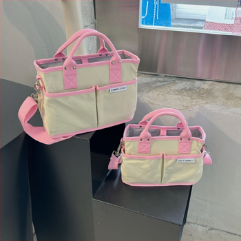 Geantă de oraș din pânză, stil urban minimalist, formă verticală pătrată, deschidere open-top, buzunar pentru telefon